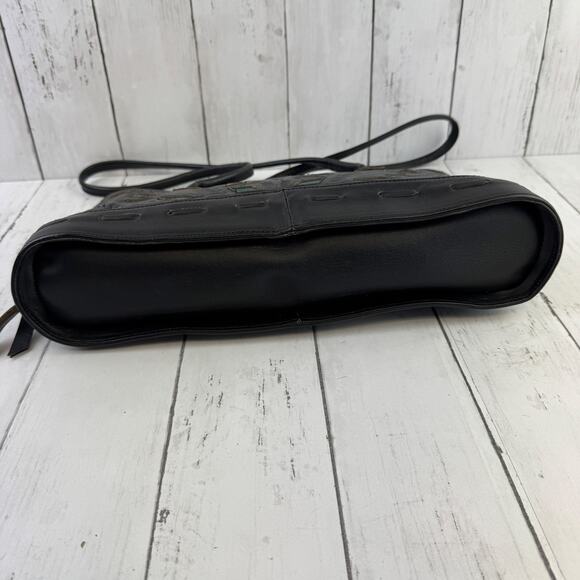 J.L. Saldivar Black Green Floral Tooled Leather Inlay Handcrafted Shoulder Bag - Picture 5 of 11